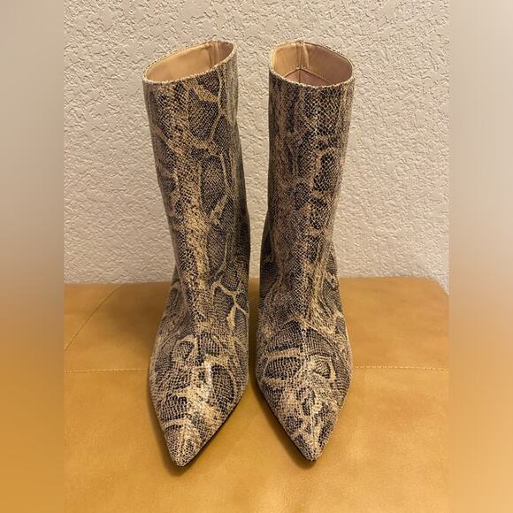 Express Pull On Snakeskin Booties. Sz 7.5 3” heel - Picture 2 of 9